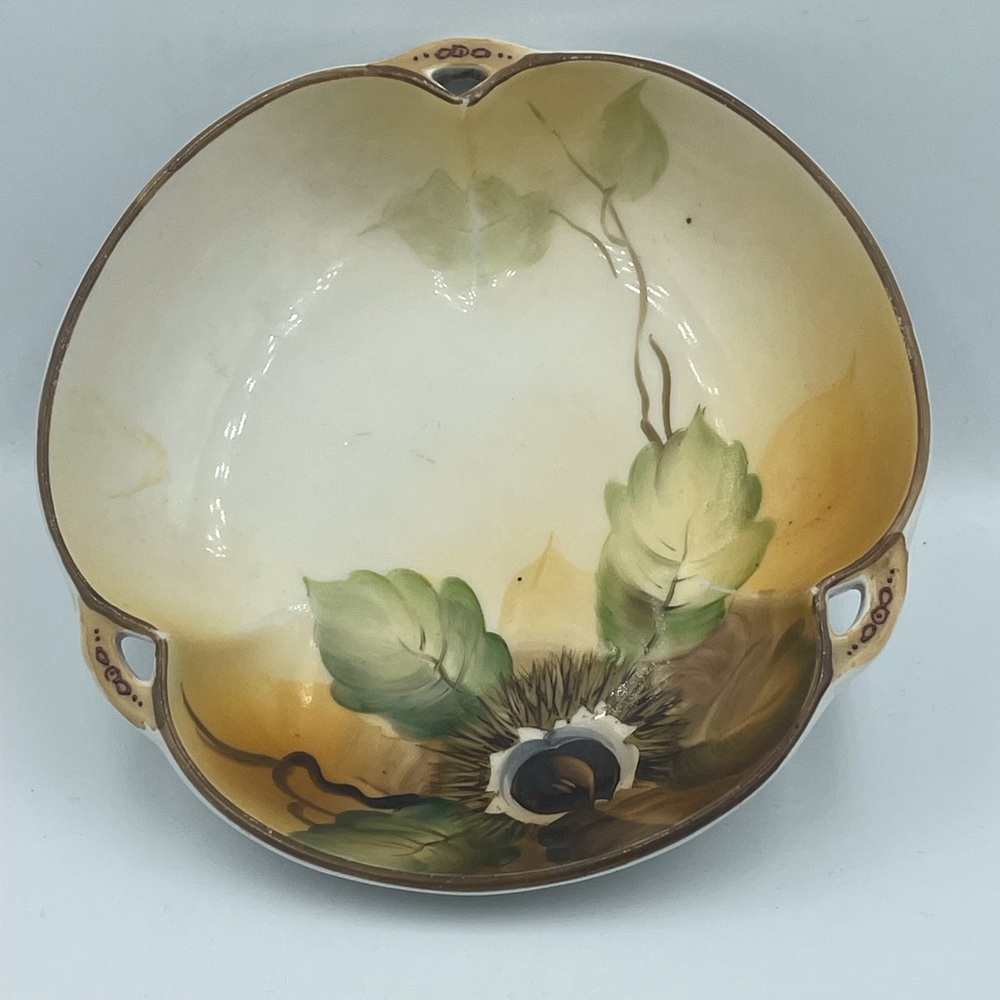 Vintage Nippon Porcelaine Hand Painted Triple  Handle  Candy/nut dish
